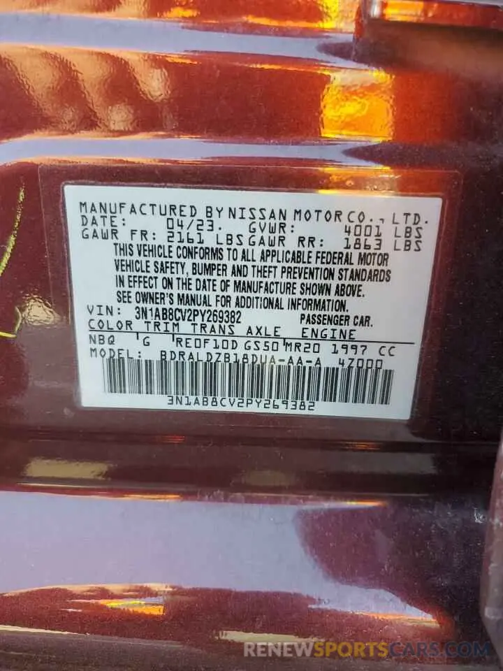 13 Photograph of a damaged car 3N1AB8CV2PY269382 NISSAN SENTRA 2023