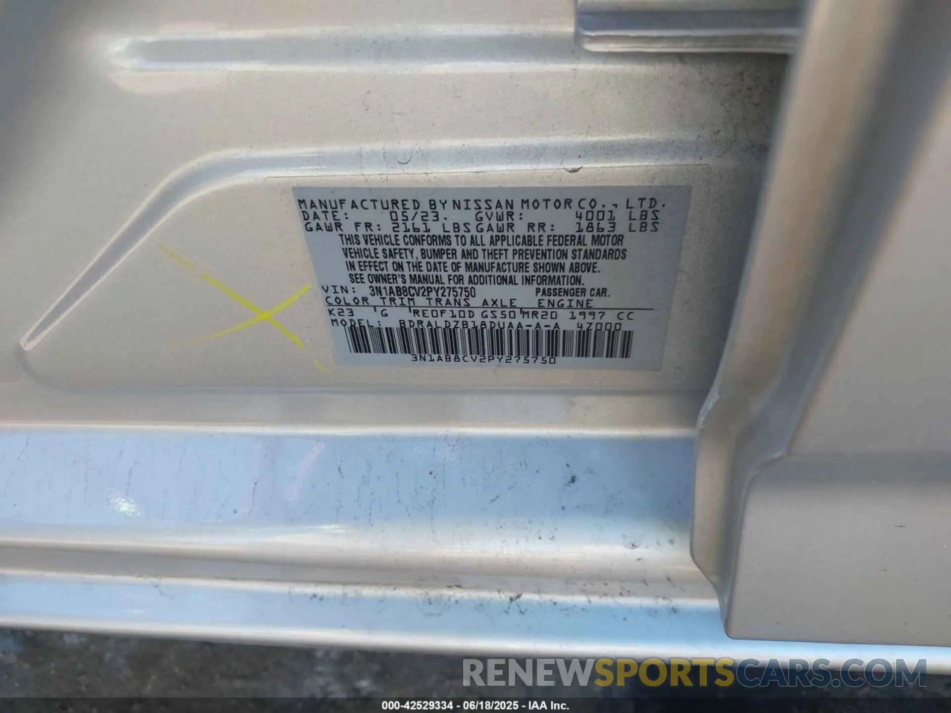 9 Photograph of a damaged car 3N1AB8CV2PY275750 NISSAN SENTRA 2023