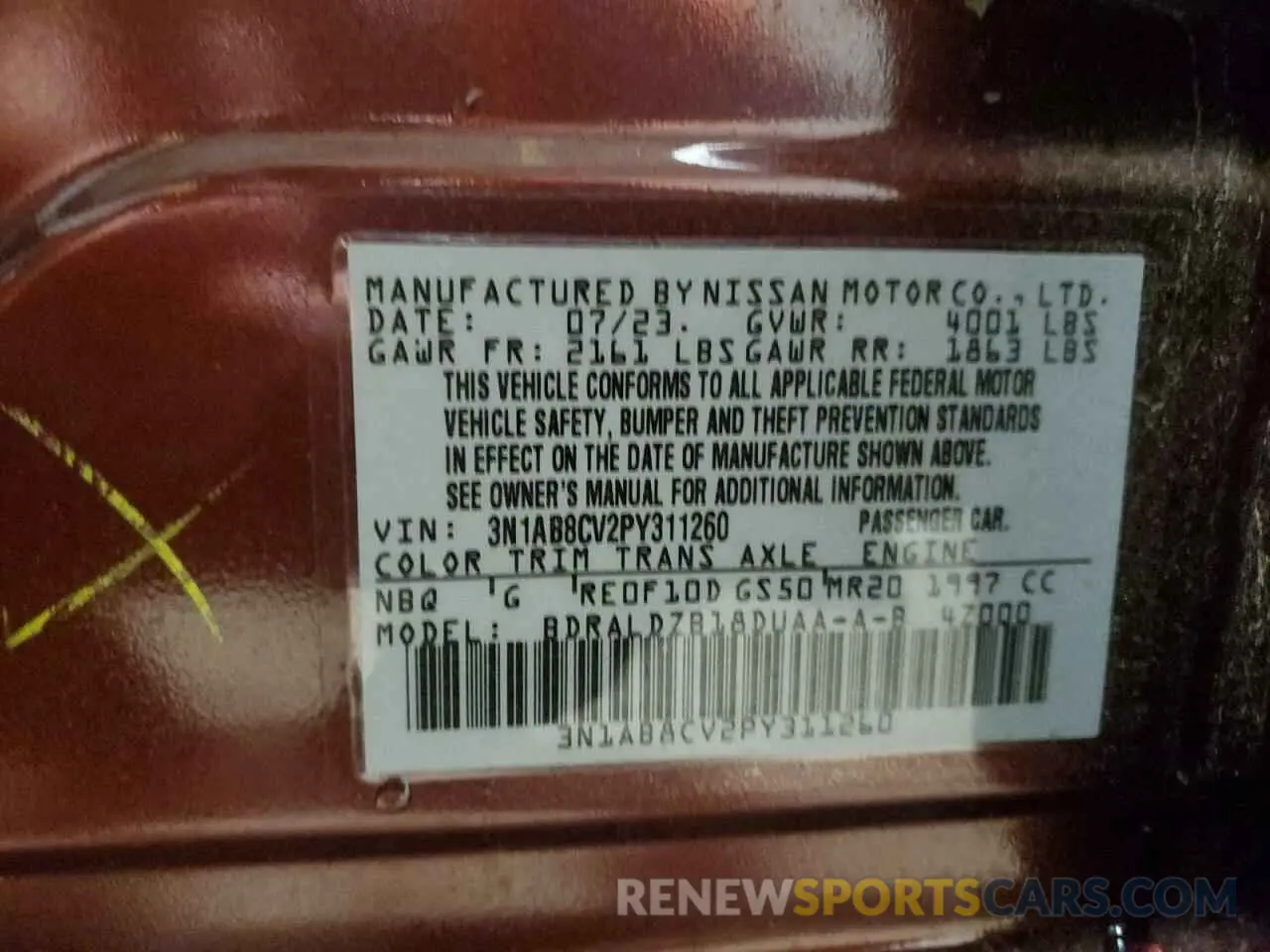 13 Photograph of a damaged car 3N1AB8CV2PY311260 NISSAN SENTRA 2023