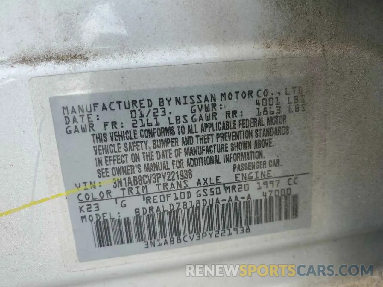 12 Photograph of a damaged car 3N1AB8CV3PY221938 NISSAN SENTRA 2023