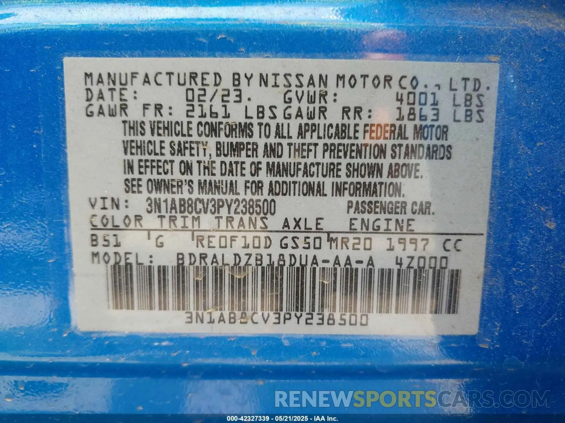9 Photograph of a damaged car 3N1AB8CV3PY238500 NISSAN SENTRA 2023
