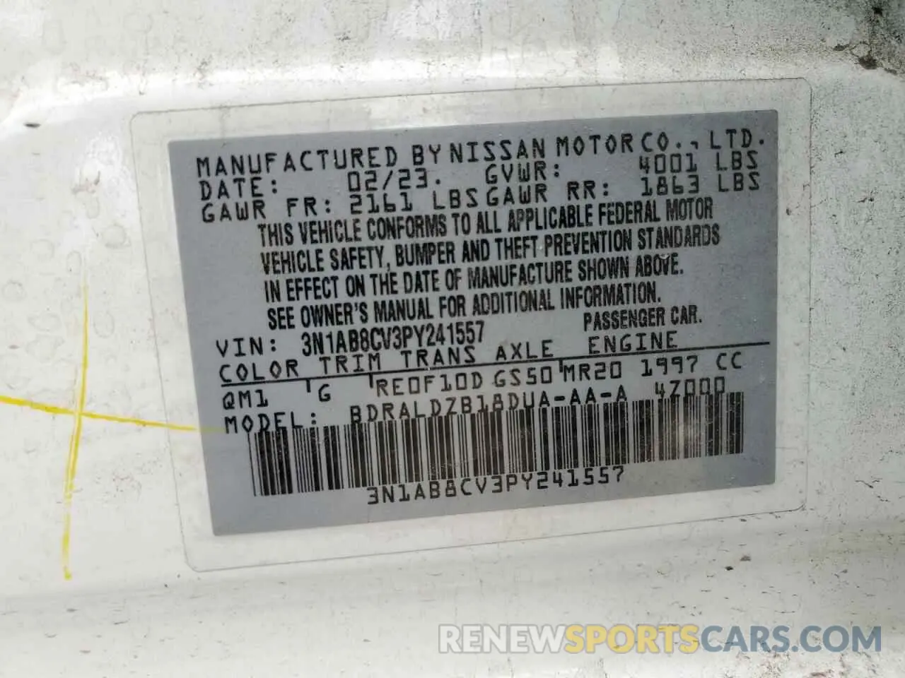 14 Photograph of a damaged car 3N1AB8CV3PY241557 NISSAN SENTRA 2023