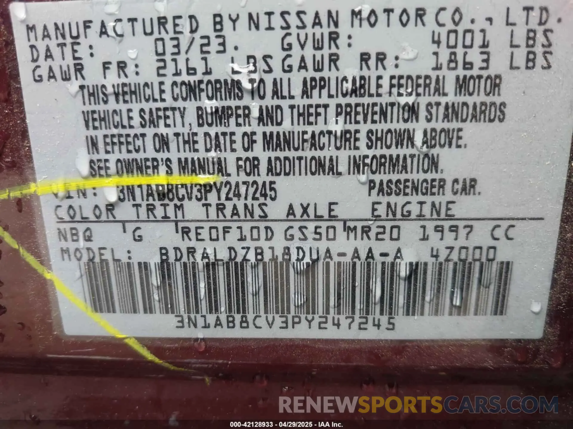 9 Photograph of a damaged car 3N1AB8CV3PY247245 NISSAN SENTRA 2023