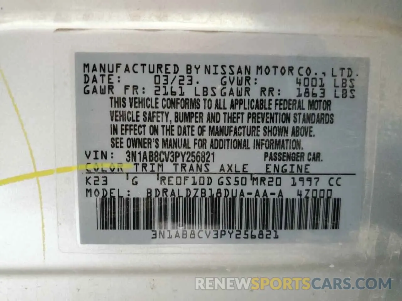 12 Photograph of a damaged car 3N1AB8CV3PY256821 NISSAN SENTRA 2023