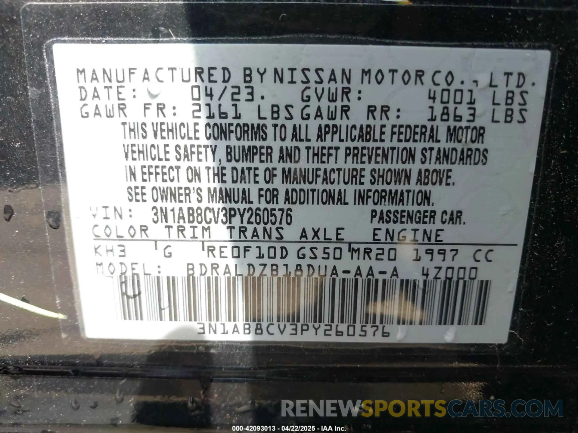 9 Photograph of a damaged car 3N1AB8CV3PY260576 NISSAN SENTRA 2023
