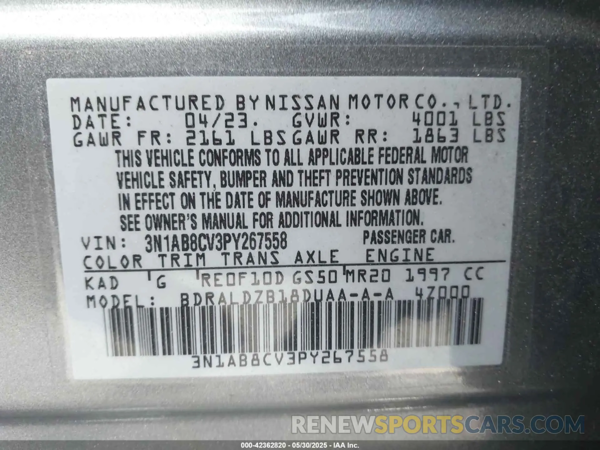 9 Photograph of a damaged car 3N1AB8CV3PY267558 NISSAN SENTRA 2023