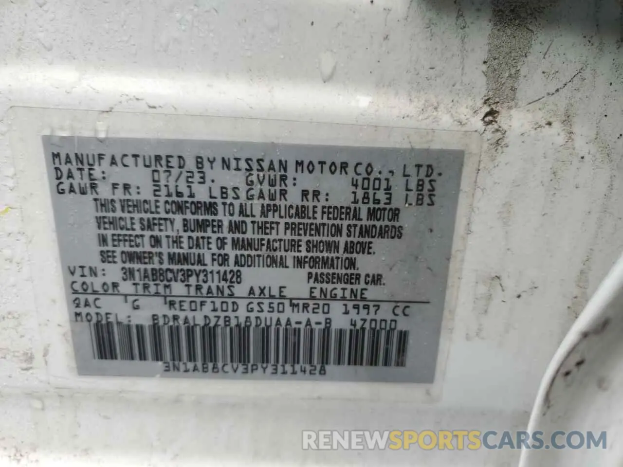 13 Photograph of a damaged car 3N1AB8CV3PY311428 NISSAN SENTRA 2023