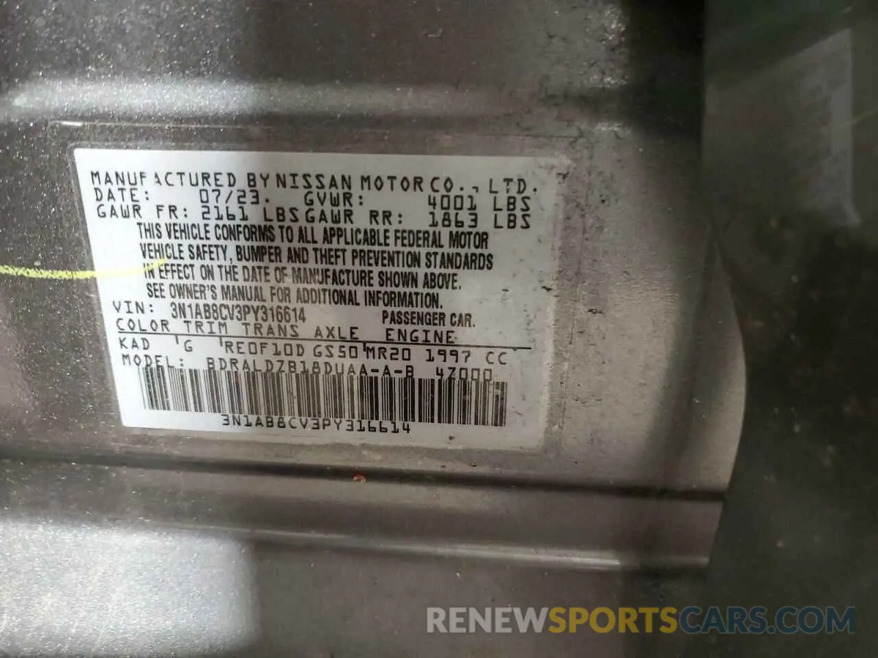 12 Photograph of a damaged car 3N1AB8CV3PY316614 NISSAN SENTRA 2023