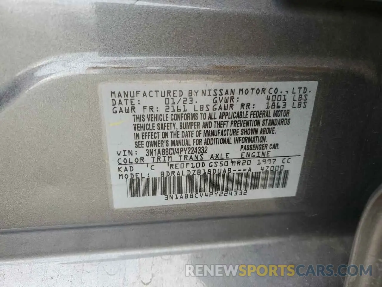 13 Photograph of a damaged car 3N1AB8CV4PY224332 NISSAN SENTRA 2023