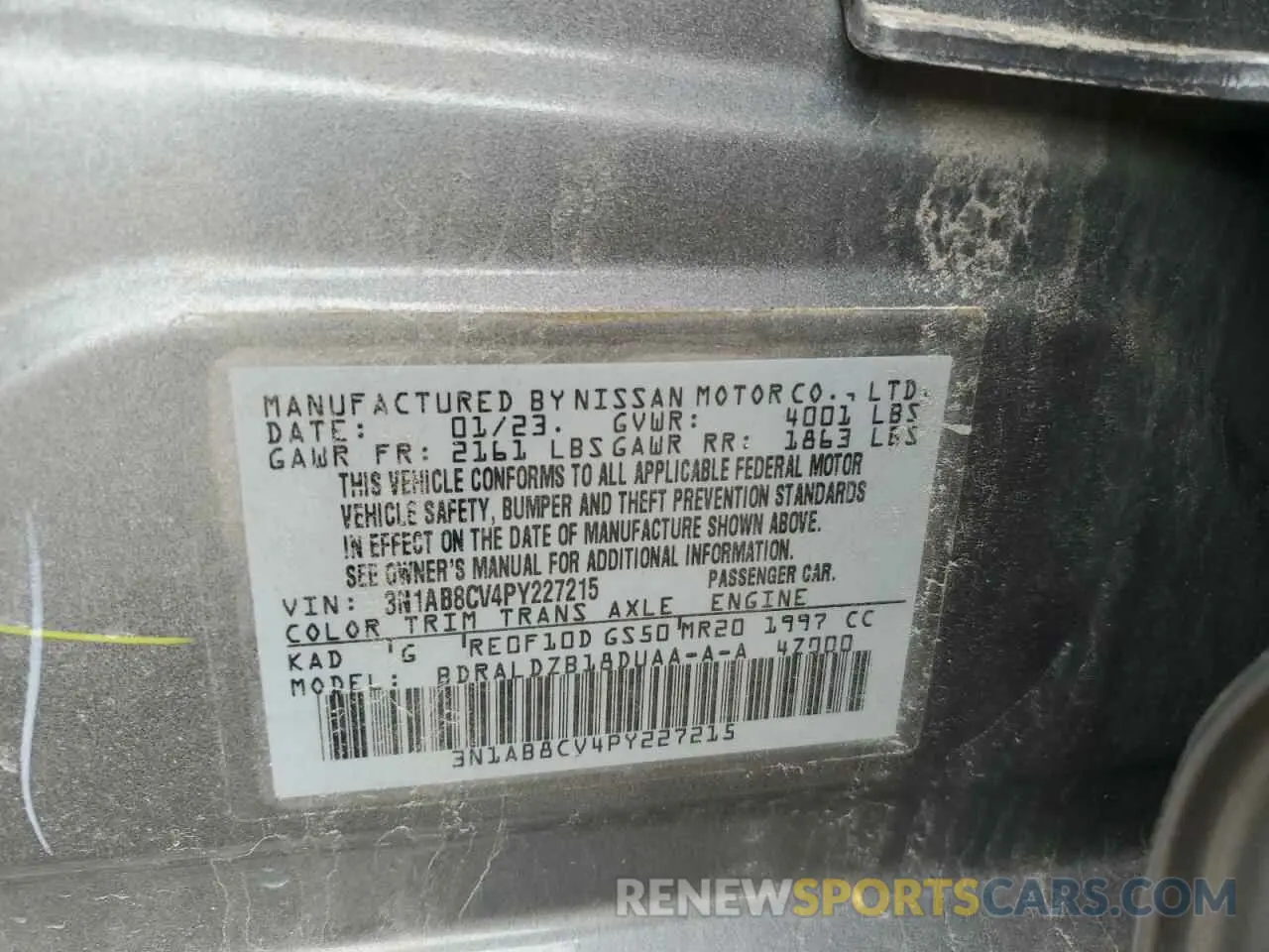 12 Photograph of a damaged car 3N1AB8CV4PY227215 NISSAN SENTRA 2023