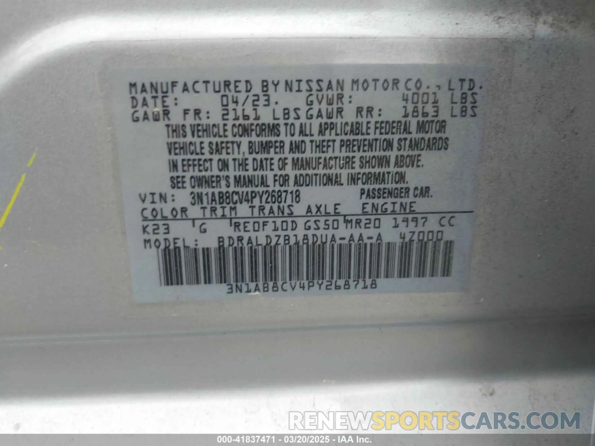 9 Photograph of a damaged car 3N1AB8CV4PY268718 NISSAN SENTRA 2023