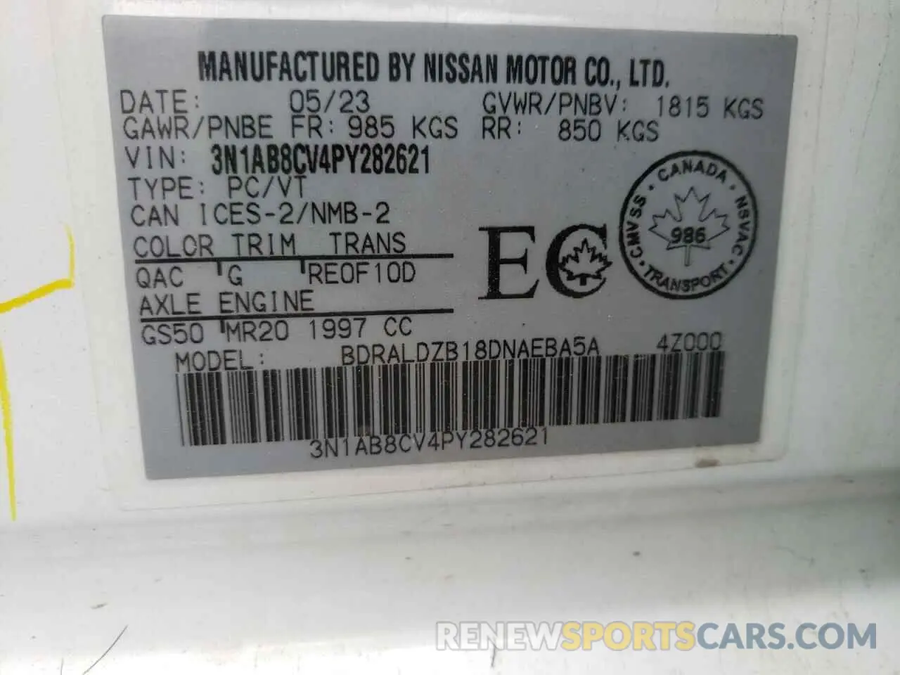 12 Photograph of a damaged car 3N1AB8CV4PY282621 NISSAN SENTRA 2023