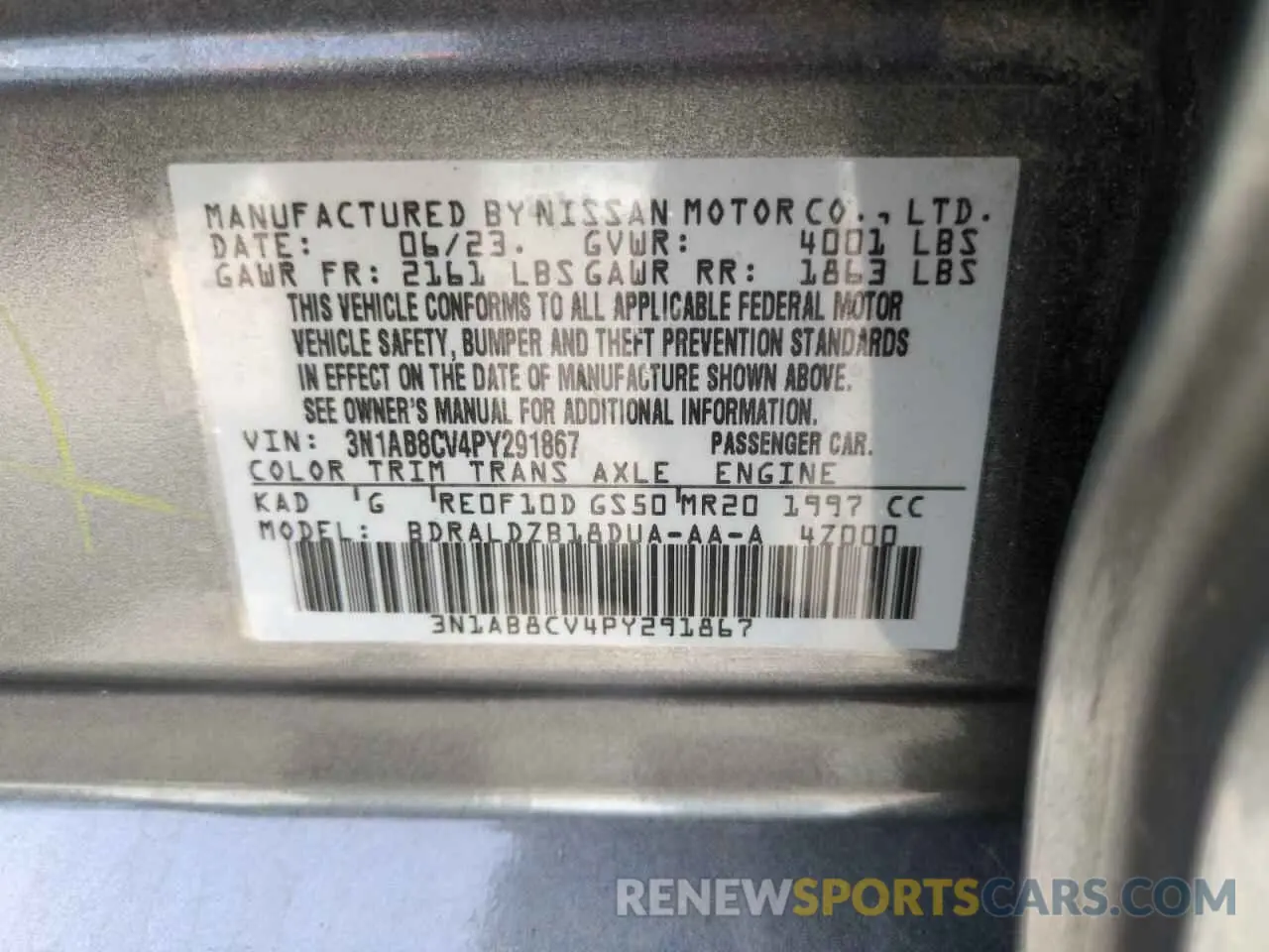 15 Photograph of a damaged car 3N1AB8CV4PY291867 NISSAN SENTRA 2023