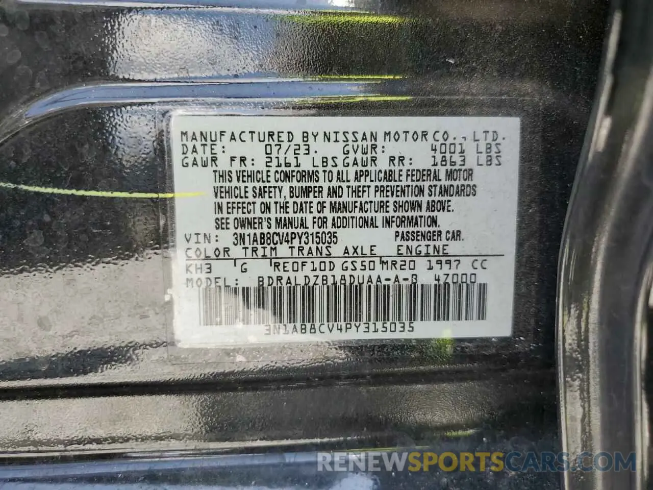 12 Photograph of a damaged car 3N1AB8CV4PY315035 NISSAN SENTRA 2023