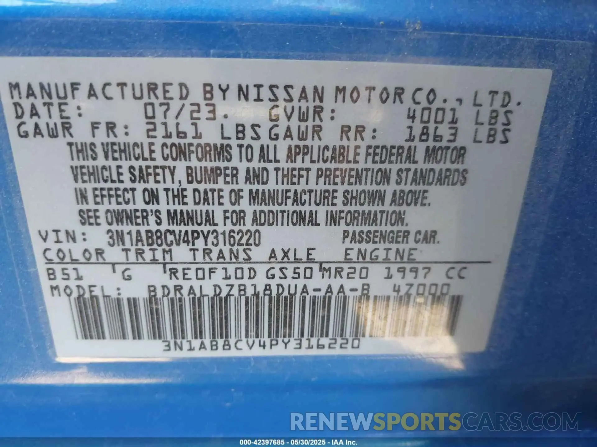 9 Photograph of a damaged car 3N1AB8CV4PY316220 NISSAN SENTRA 2023