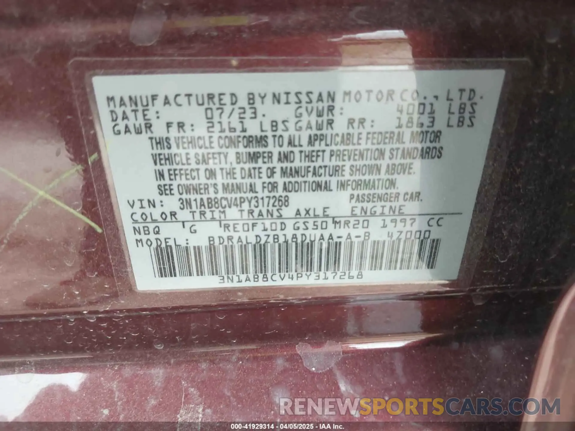 9 Photograph of a damaged car 3N1AB8CV4PY317268 NISSAN SENTRA 2023