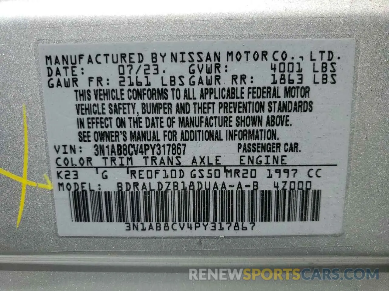 12 Photograph of a damaged car 3N1AB8CV4PY317867 NISSAN SENTRA 2023