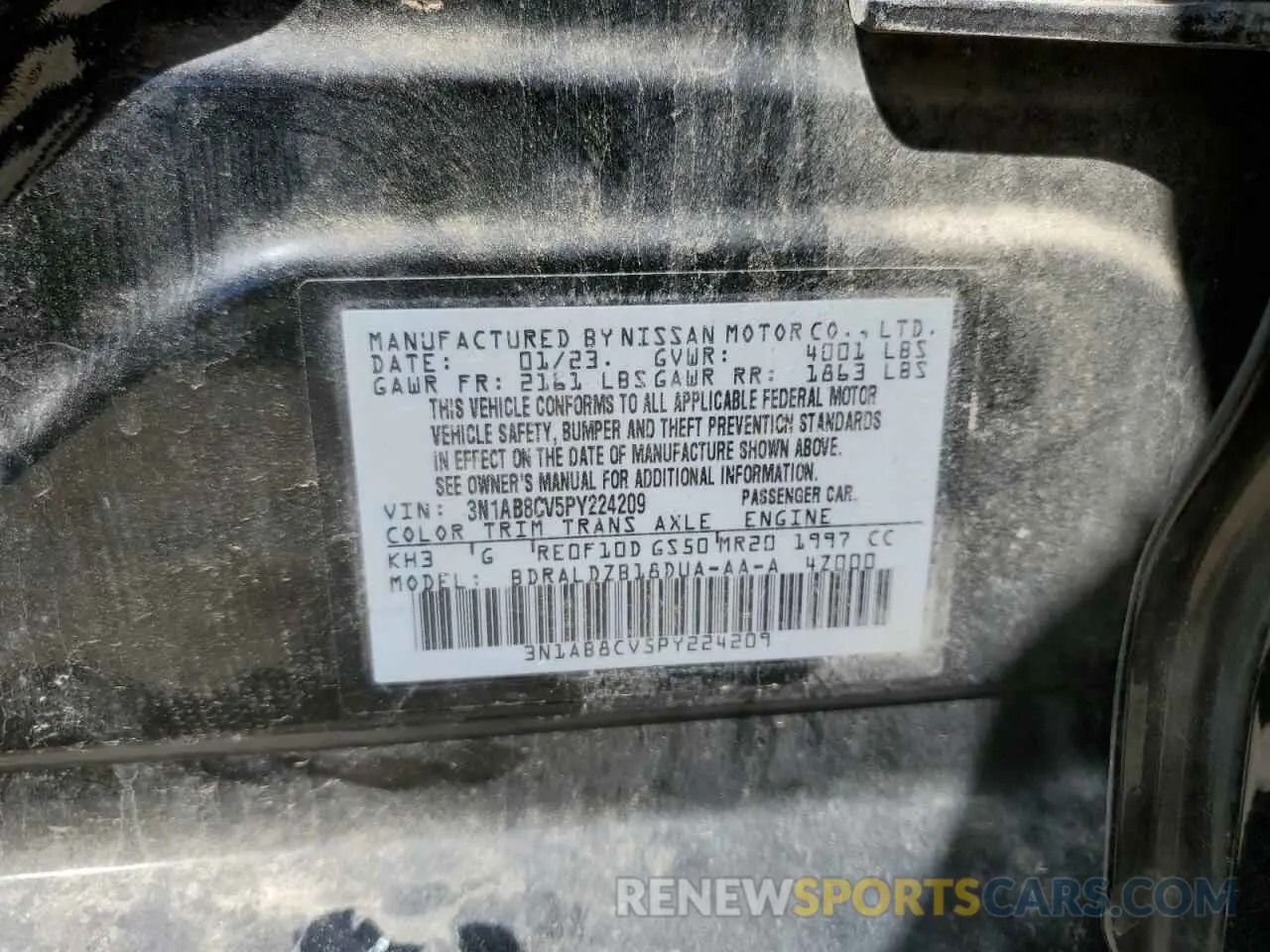 13 Photograph of a damaged car 3N1AB8CV5PY224209 NISSAN SENTRA 2023