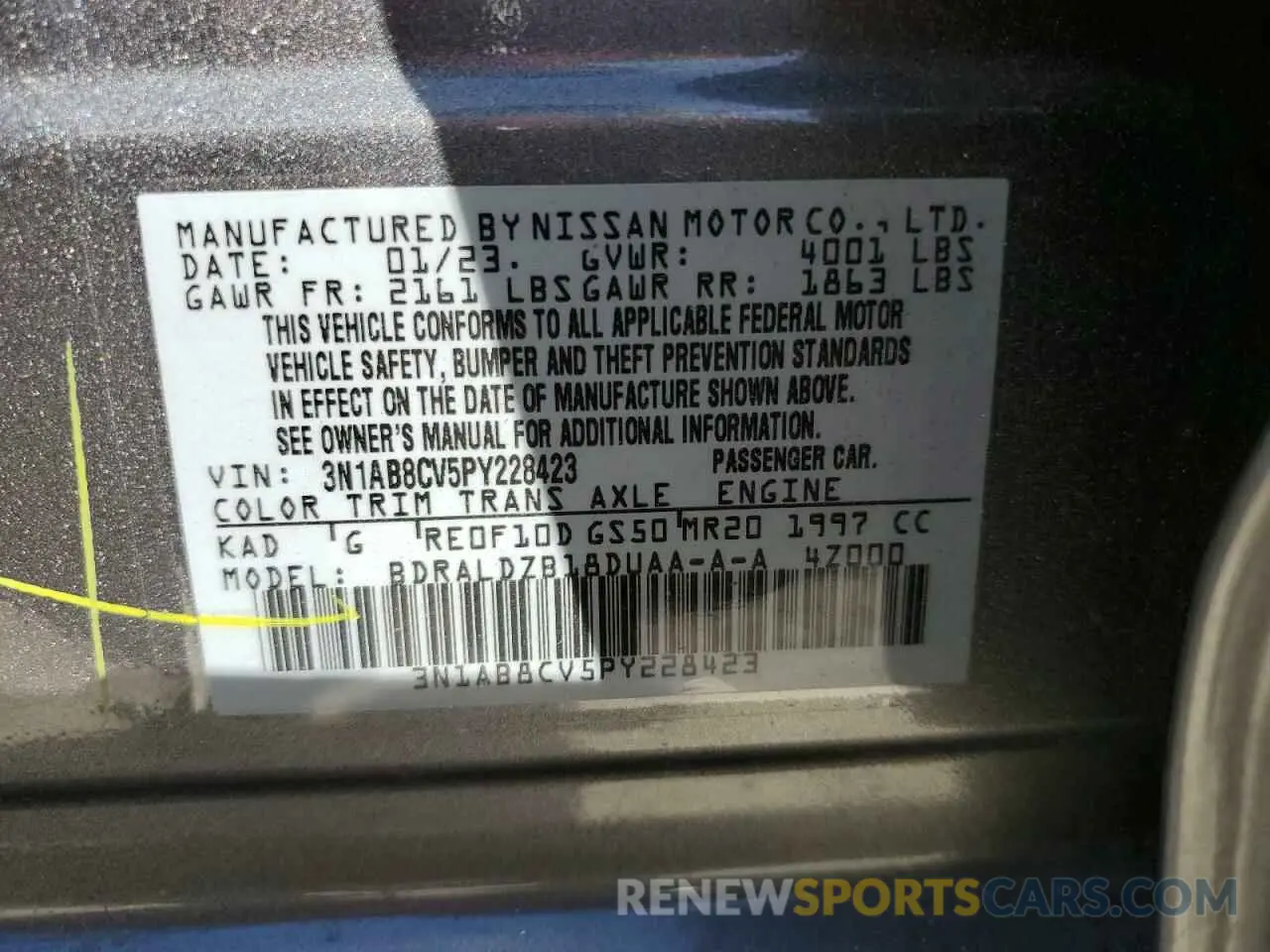 12 Photograph of a damaged car 3N1AB8CV5PY228423 NISSAN SENTRA 2023