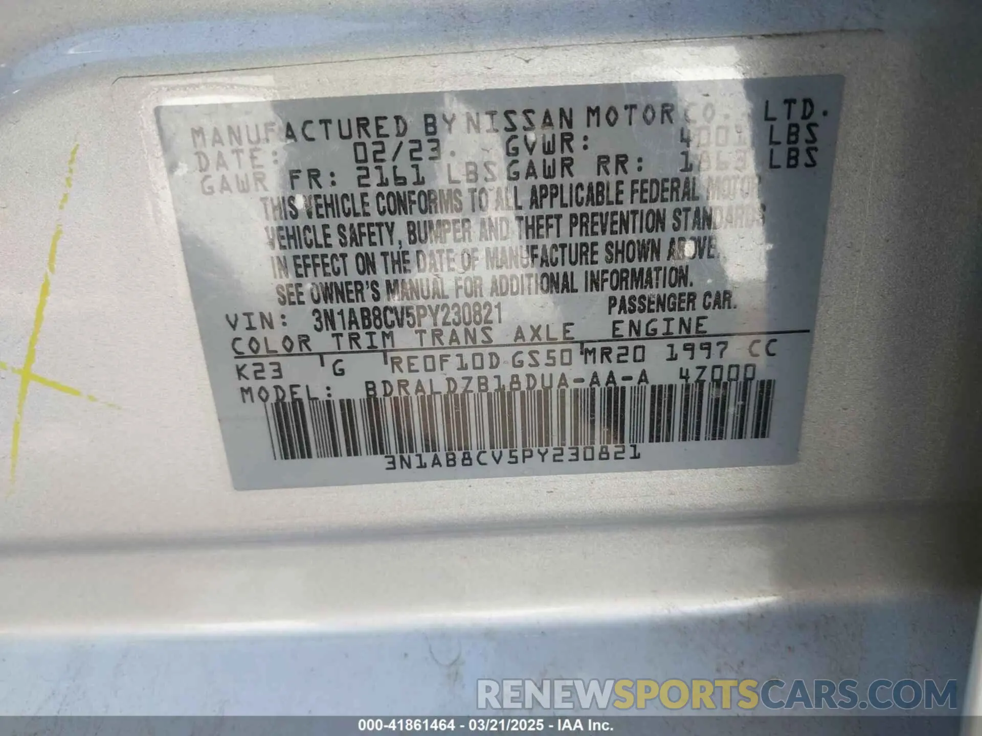 9 Photograph of a damaged car 3N1AB8CV5PY230821 NISSAN SENTRA 2023