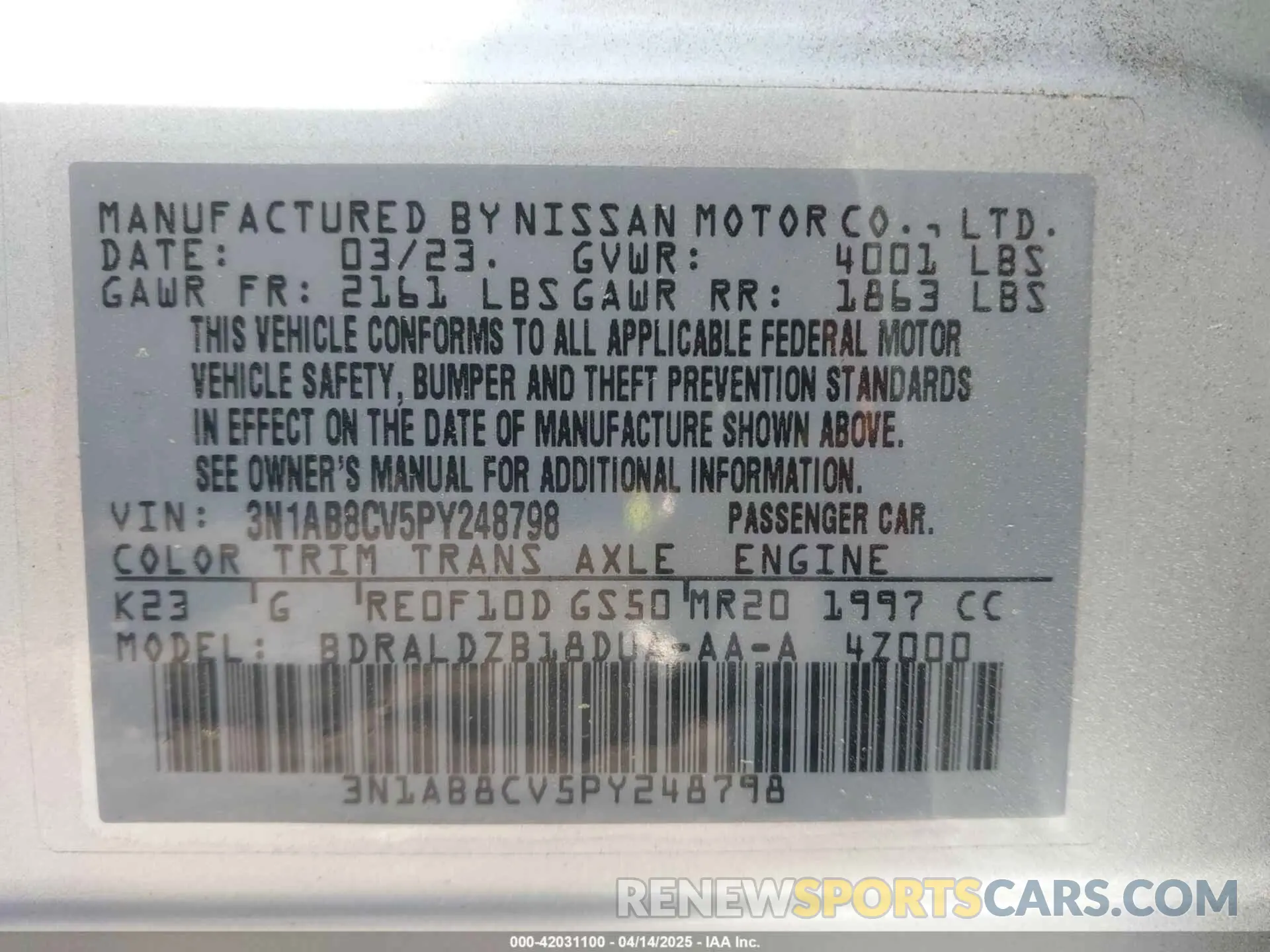 9 Photograph of a damaged car 3N1AB8CV5PY248798 NISSAN SENTRA 2023