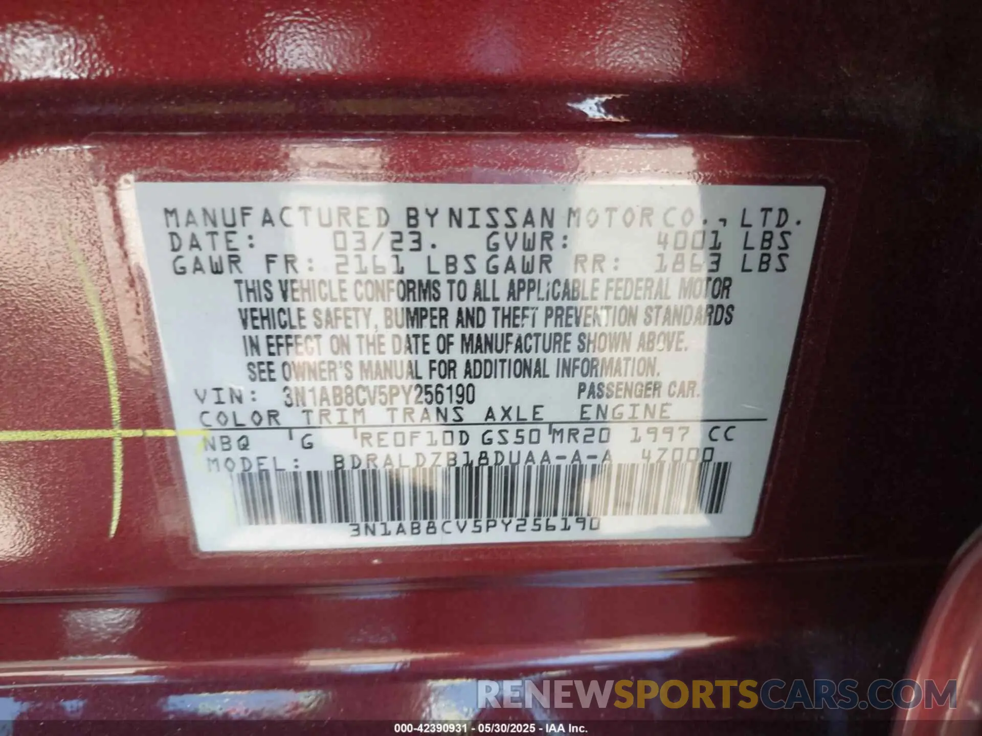 9 Photograph of a damaged car 3N1AB8CV5PY256190 NISSAN SENTRA 2023