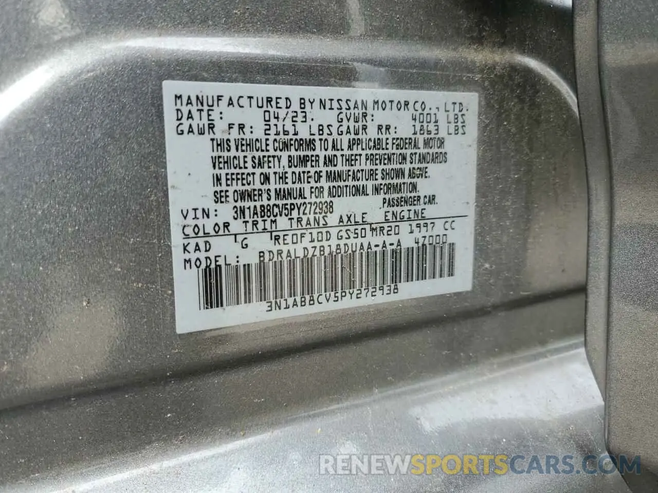 14 Photograph of a damaged car 3N1AB8CV5PY272938 NISSAN SENTRA 2023