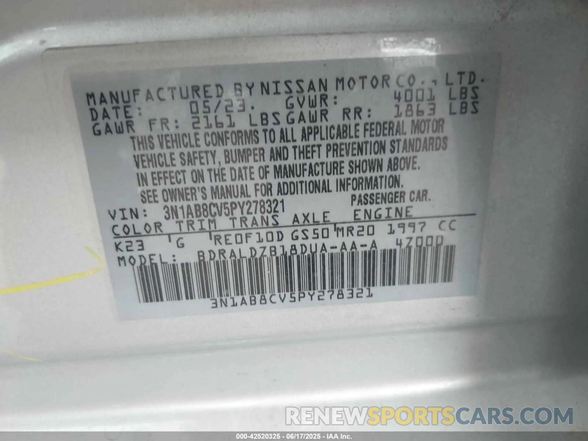 9 Photograph of a damaged car 3N1AB8CV5PY278321 NISSAN SENTRA 2023