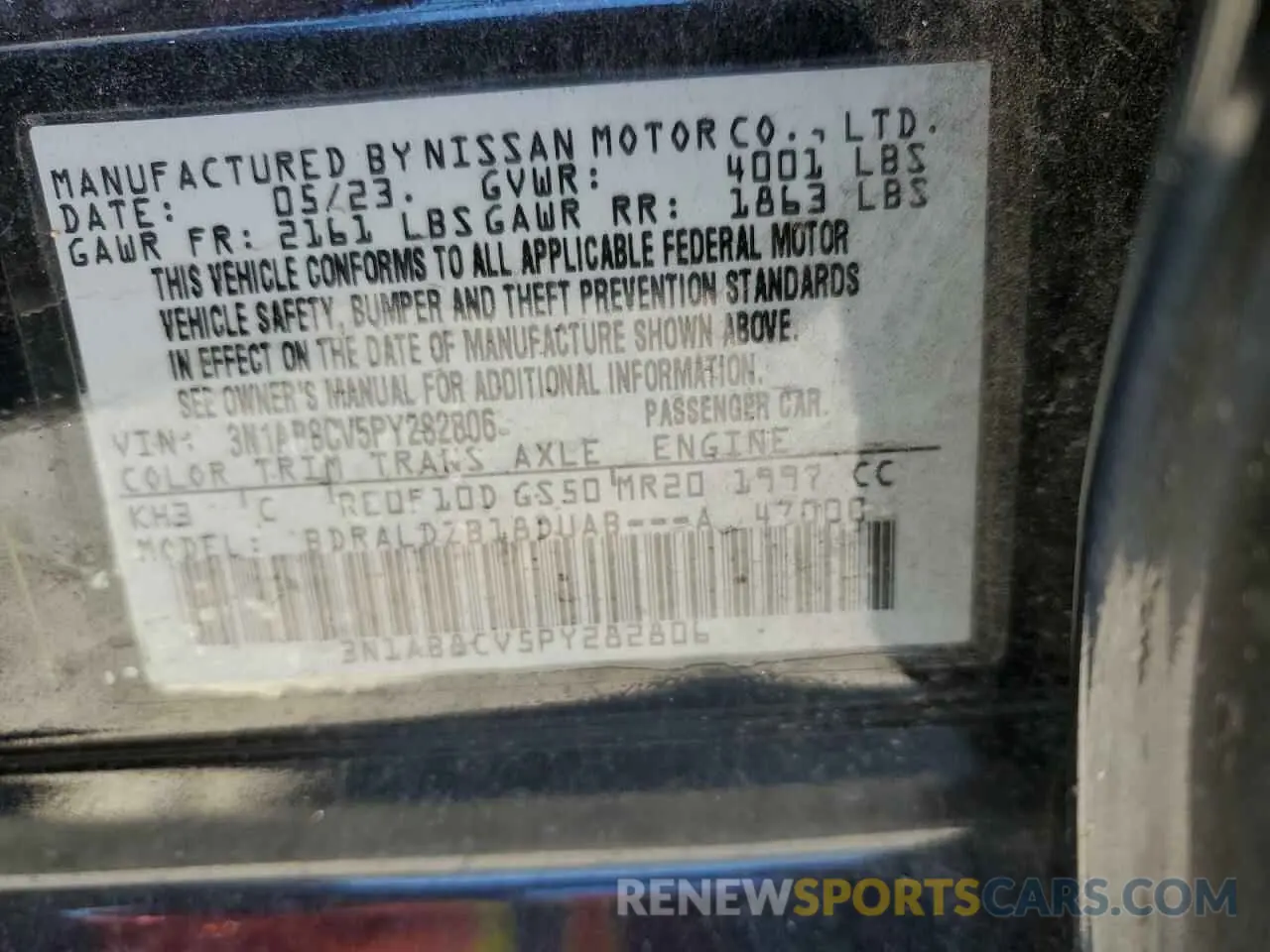 14 Photograph of a damaged car 3N1AB8CV5PY282806 NISSAN SENTRA 2023