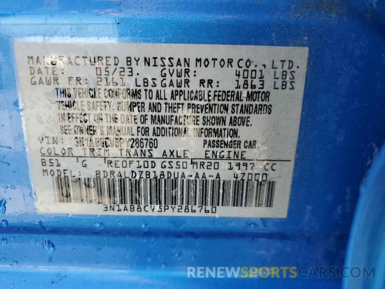 12 Photograph of a damaged car 3N1AB8CV5PY286760 NISSAN SENTRA 2023