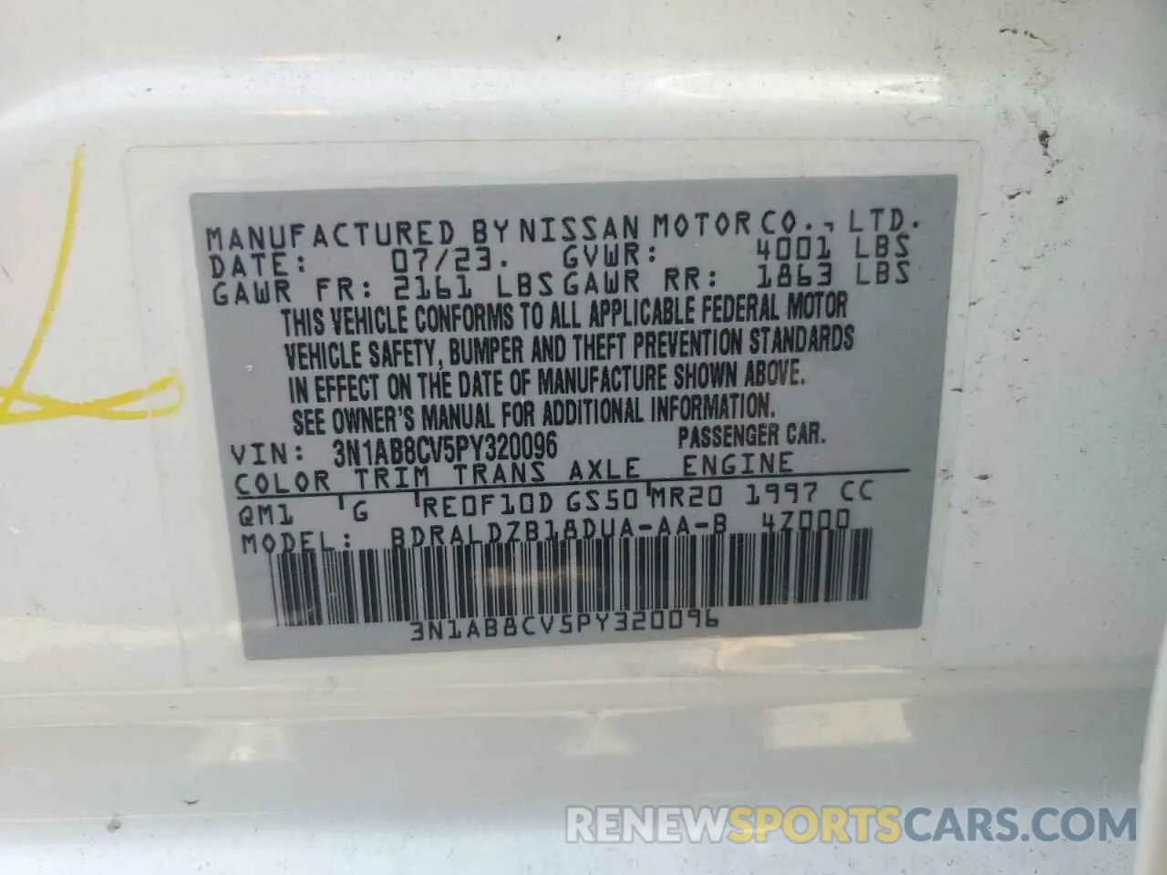 12 Photograph of a damaged car 3N1AB8CV5PY320096 NISSAN SENTRA 2023