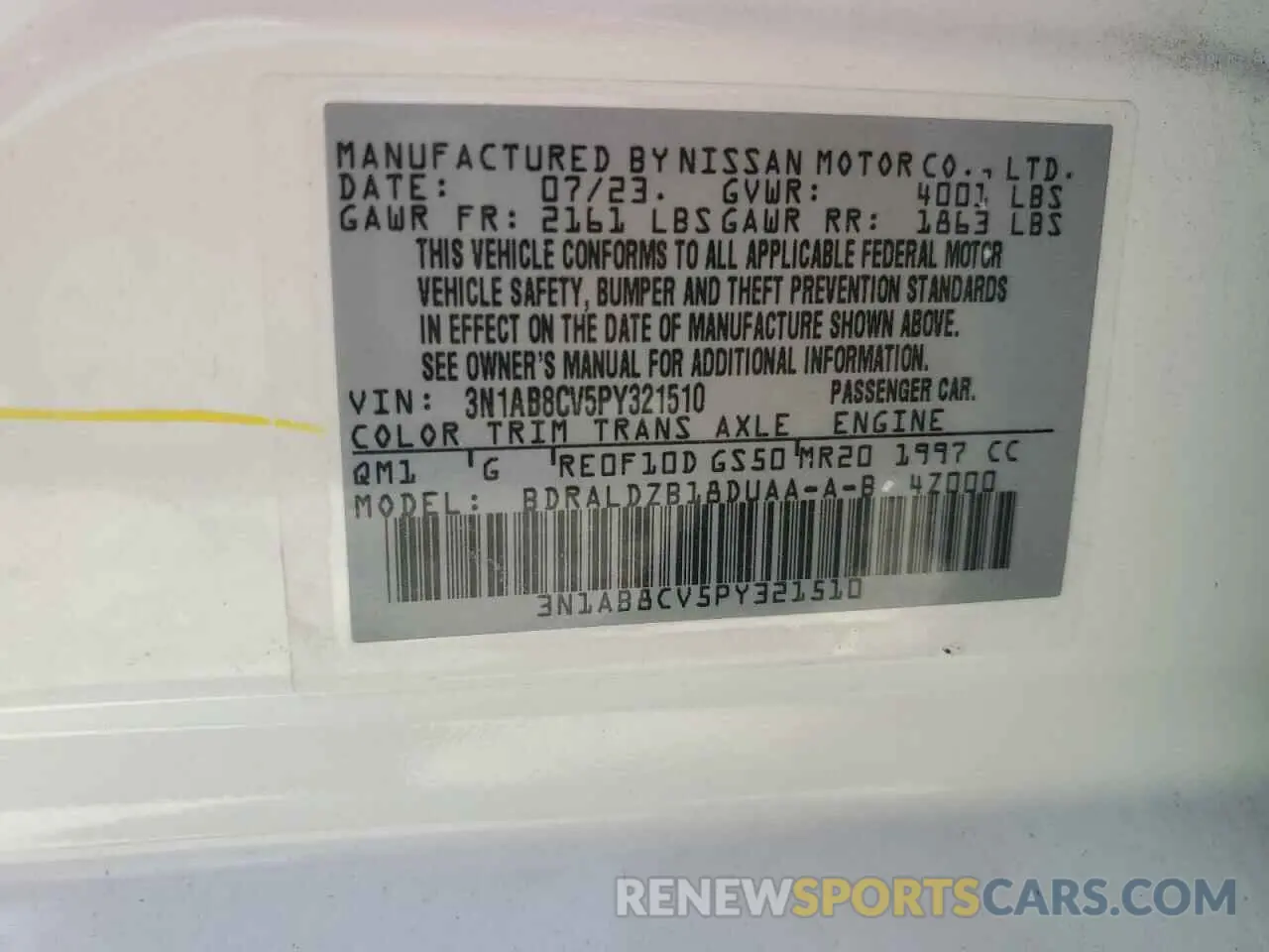 13 Photograph of a damaged car 3N1AB8CV5PY321510 NISSAN SENTRA 2023