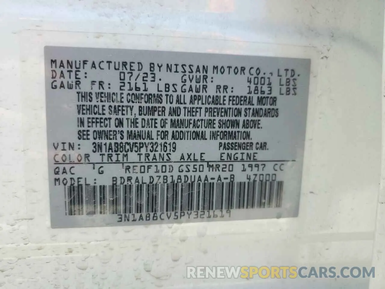 12 Photograph of a damaged car 3N1AB8CV5PY321619 NISSAN SENTRA 2023
