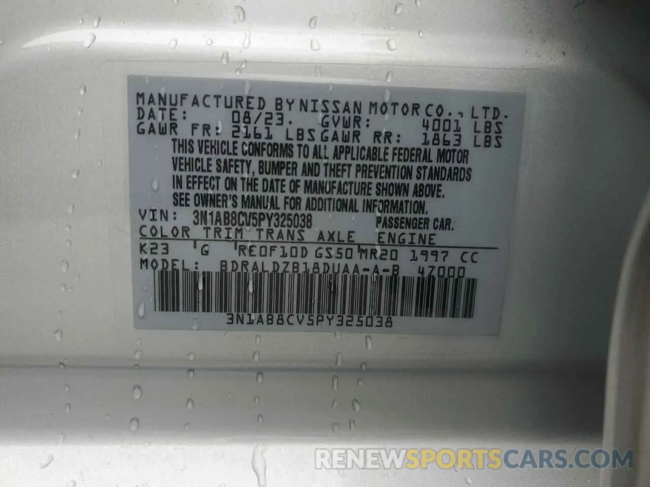 14 Photograph of a damaged car 3N1AB8CV5PY325038 NISSAN SENTRA 2023