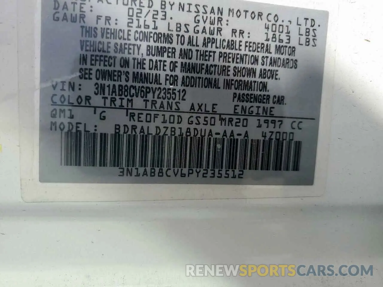 12 Photograph of a damaged car 3N1AB8CV6PY235512 NISSAN SENTRA 2023