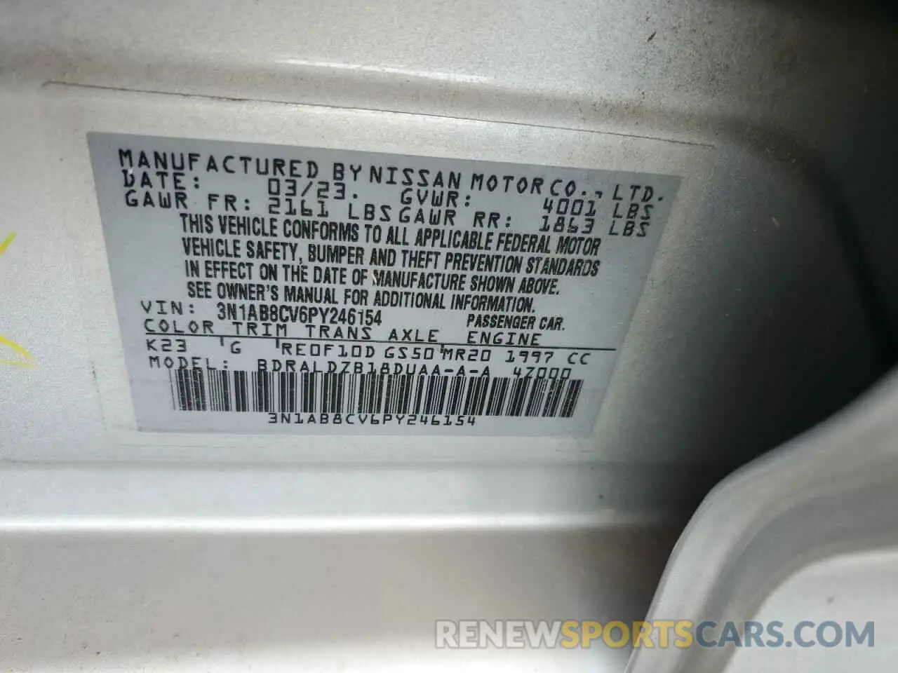 14 Photograph of a damaged car 3N1AB8CV6PY246154 NISSAN SENTRA 2023