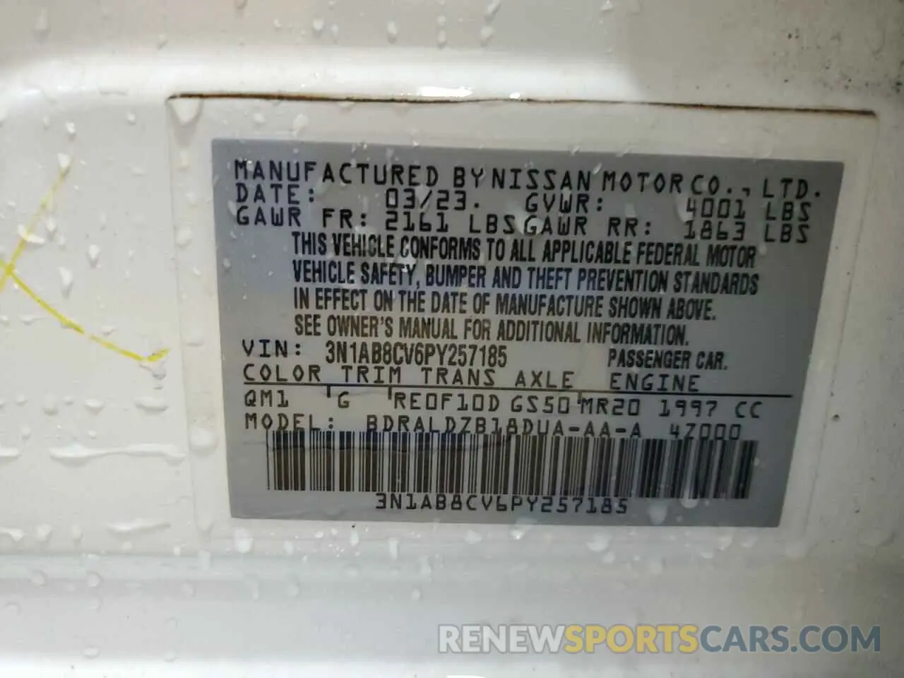 13 Photograph of a damaged car 3N1AB8CV6PY257185 NISSAN SENTRA 2023