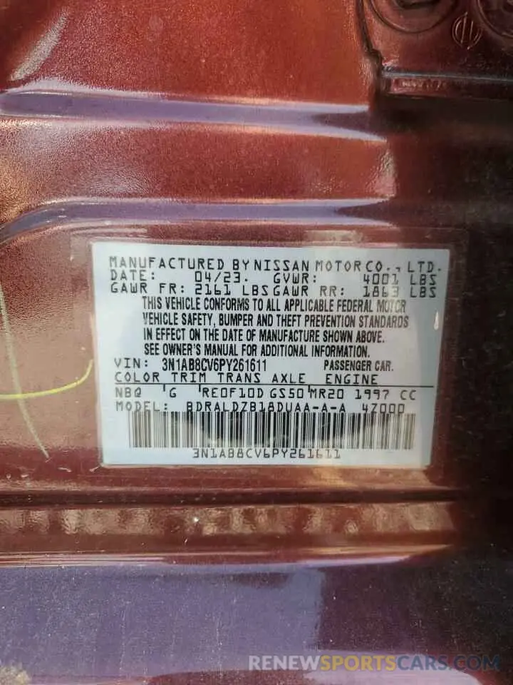 12 Photograph of a damaged car 3N1AB8CV6PY261611 NISSAN SENTRA 2023