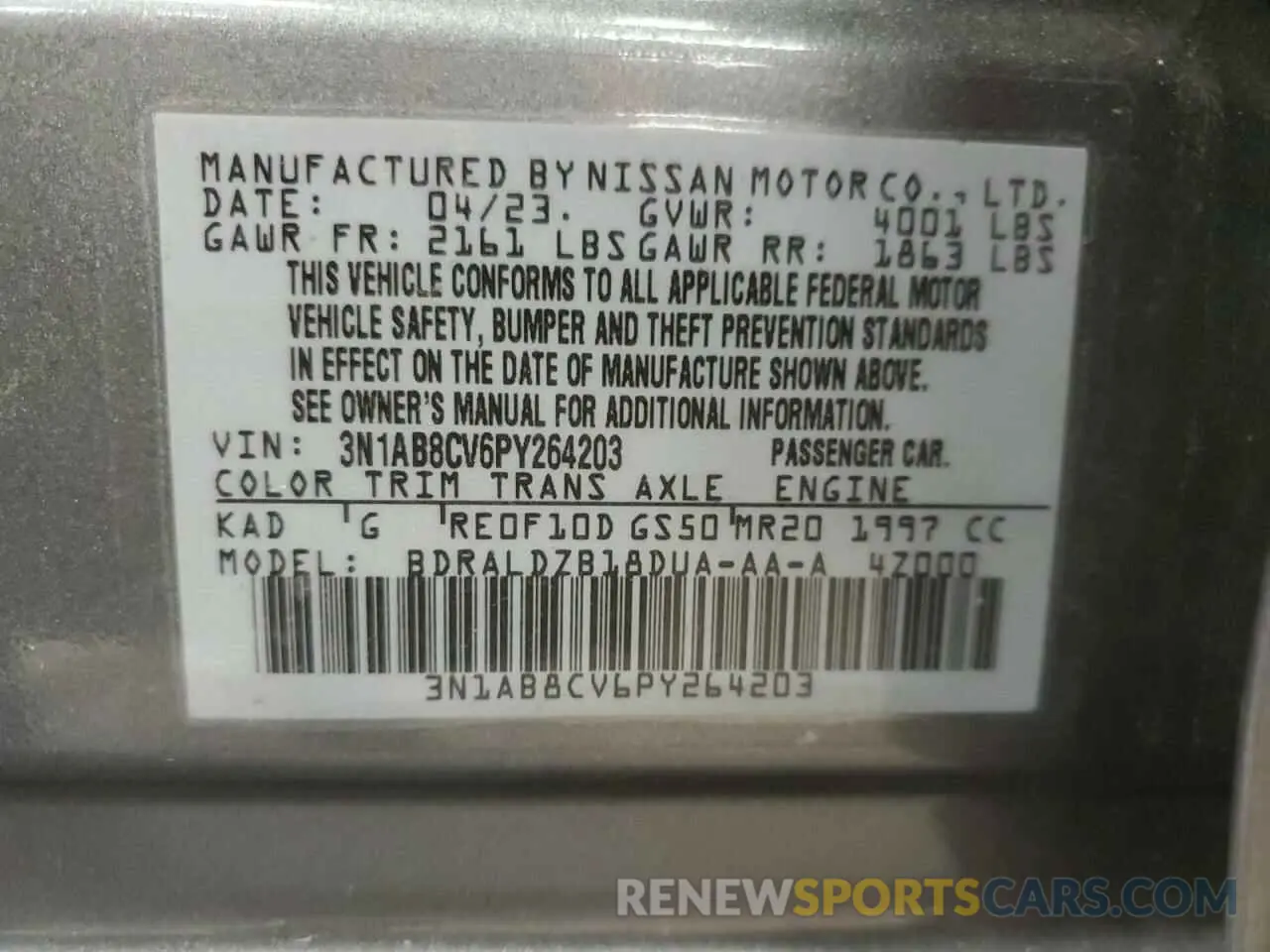13 Photograph of a damaged car 3N1AB8CV6PY264203 NISSAN SENTRA 2023