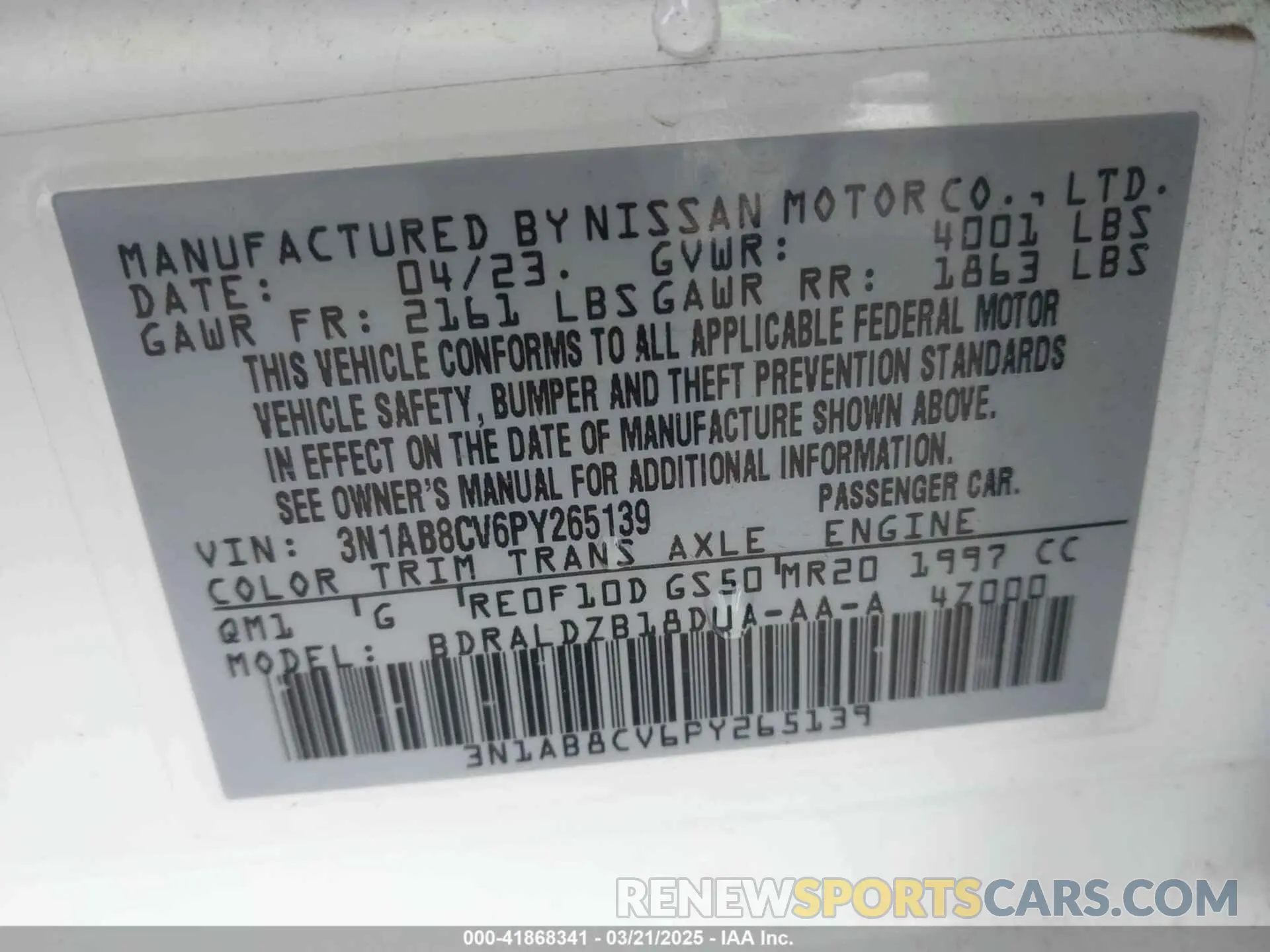 9 Photograph of a damaged car 3N1AB8CV6PY265139 NISSAN SENTRA 2023