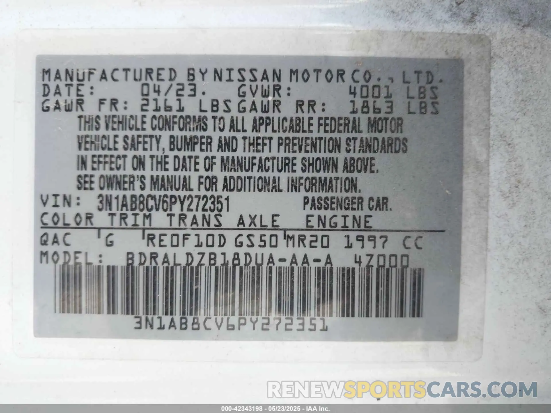 9 Photograph of a damaged car 3N1AB8CV6PY272351 NISSAN SENTRA 2023