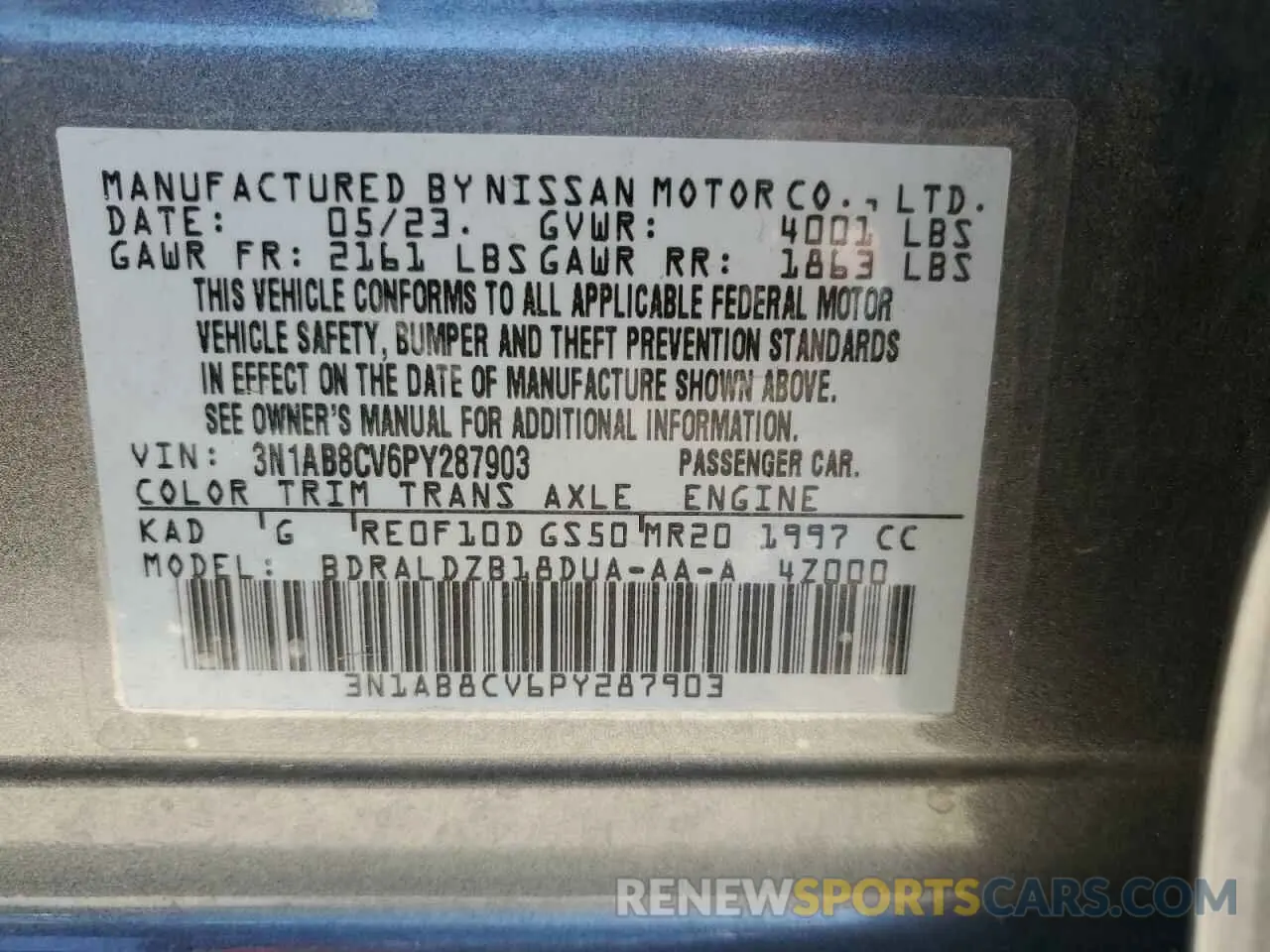 12 Photograph of a damaged car 3N1AB8CV6PY287903 NISSAN SENTRA 2023