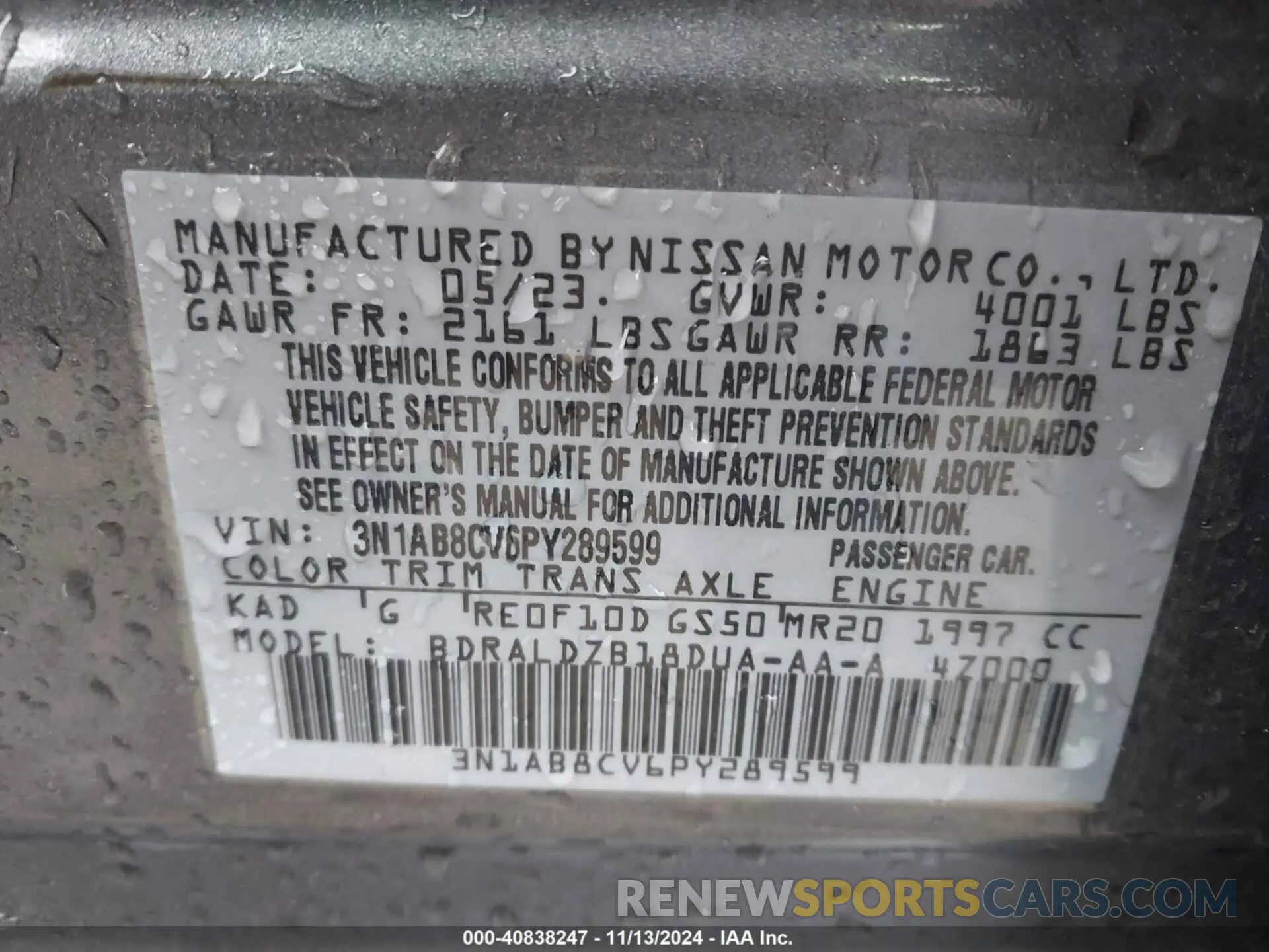 9 Photograph of a damaged car 3N1AB8CV6PY289599 NISSAN SENTRA 2023