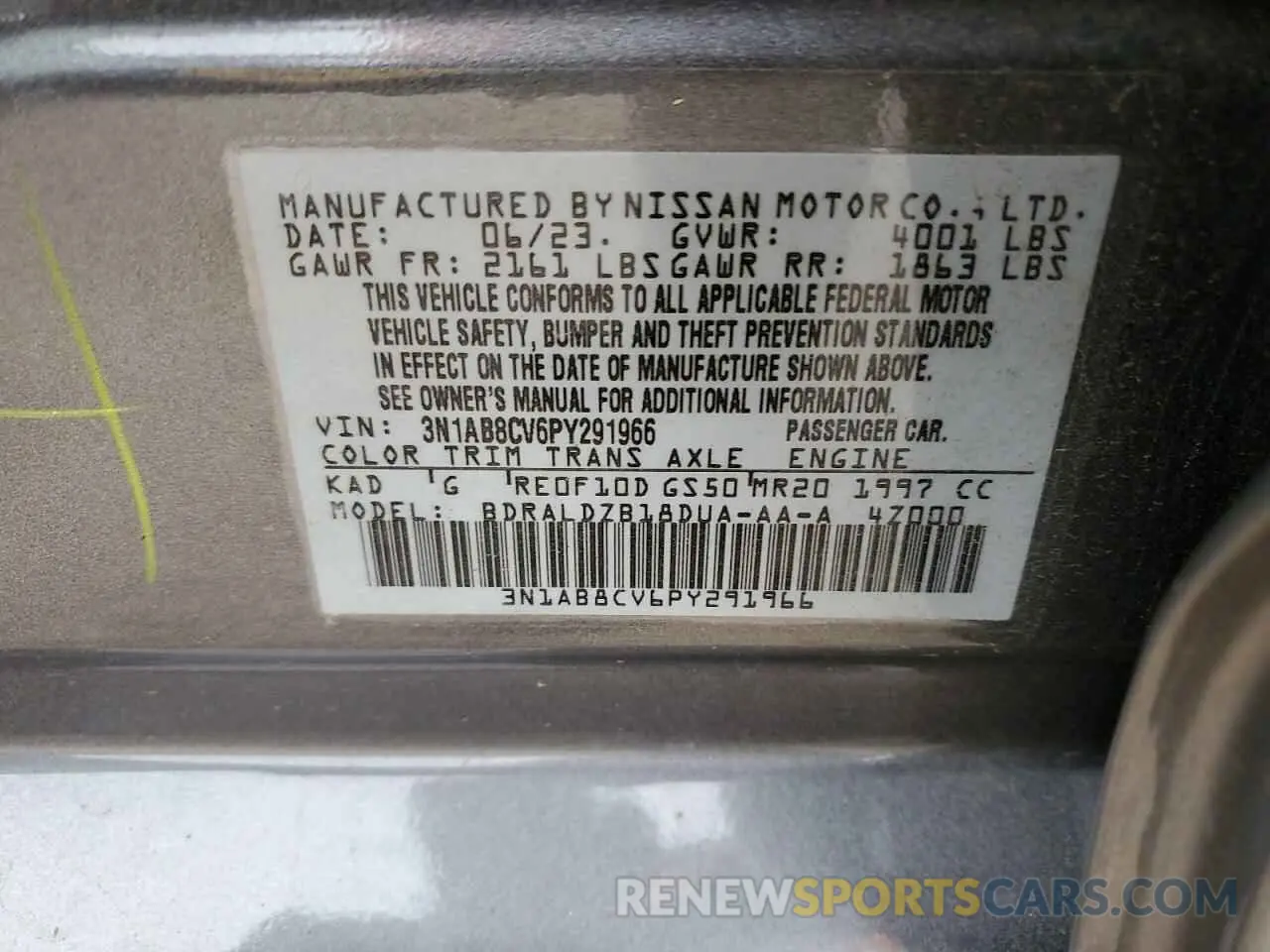 14 Photograph of a damaged car 3N1AB8CV6PY291966 NISSAN SENTRA 2023