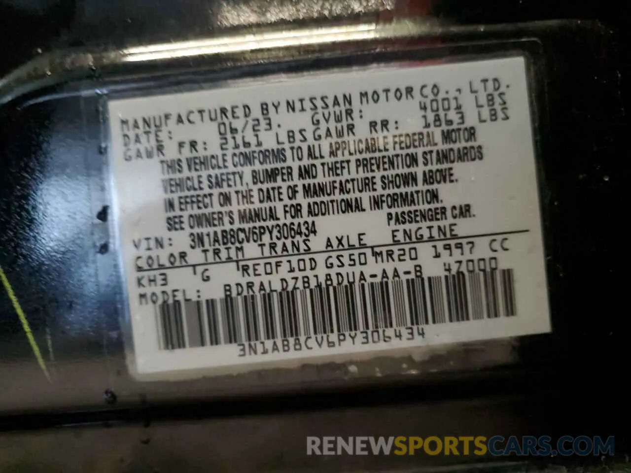 12 Photograph of a damaged car 3N1AB8CV6PY306434 NISSAN SENTRA 2023