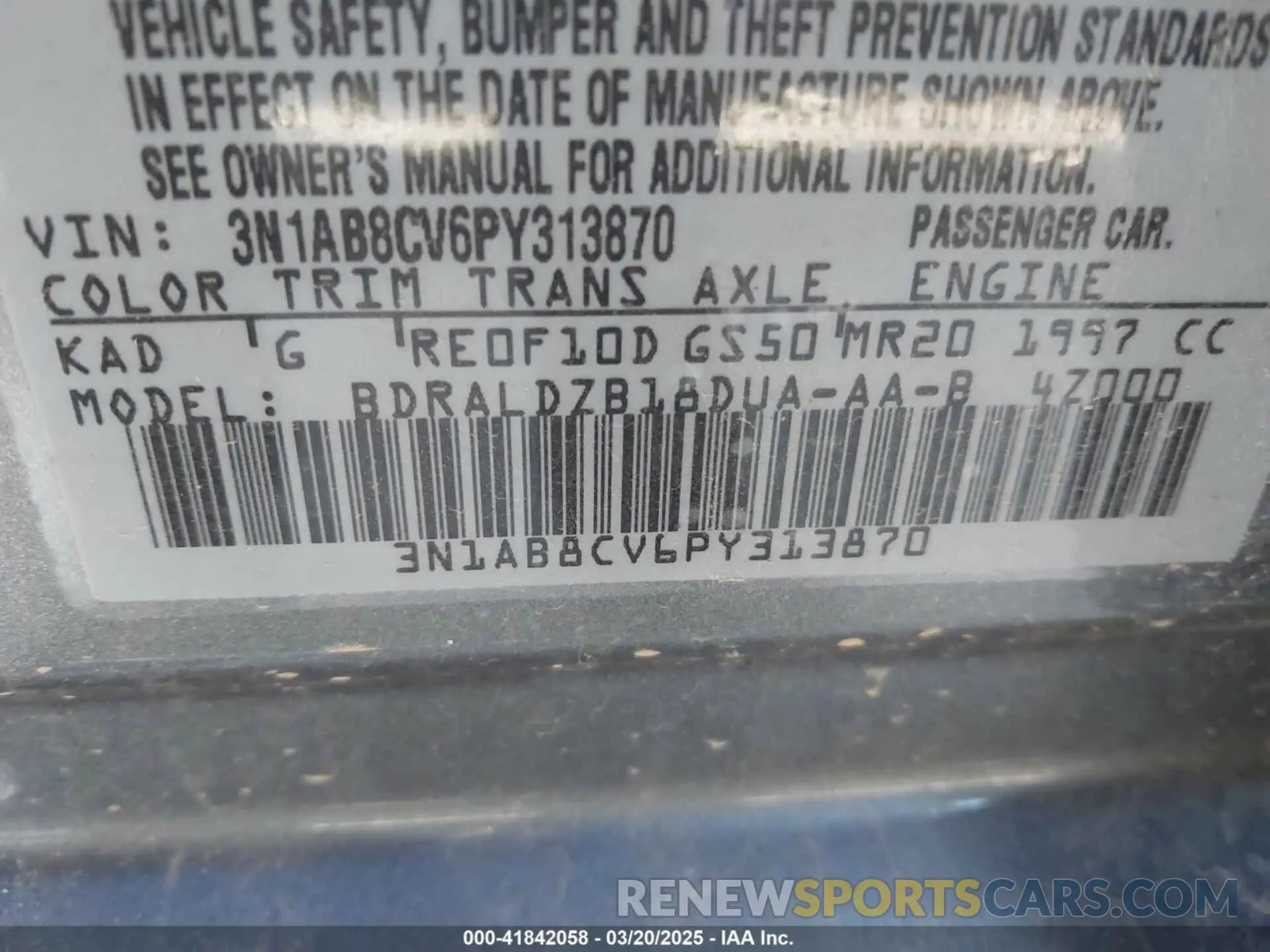 9 Photograph of a damaged car 3N1AB8CV6PY313870 NISSAN SENTRA 2023