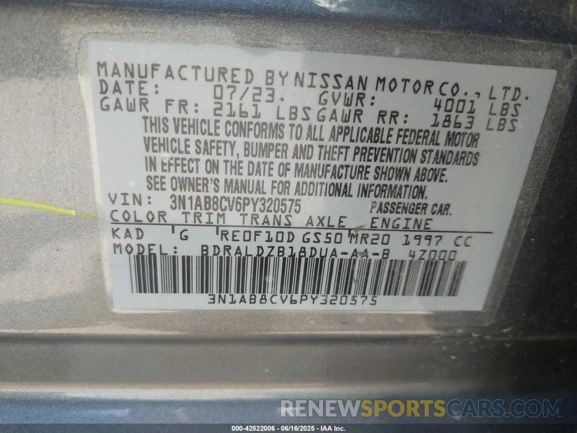 9 Photograph of a damaged car 3N1AB8CV6PY320575 NISSAN SENTRA 2023
