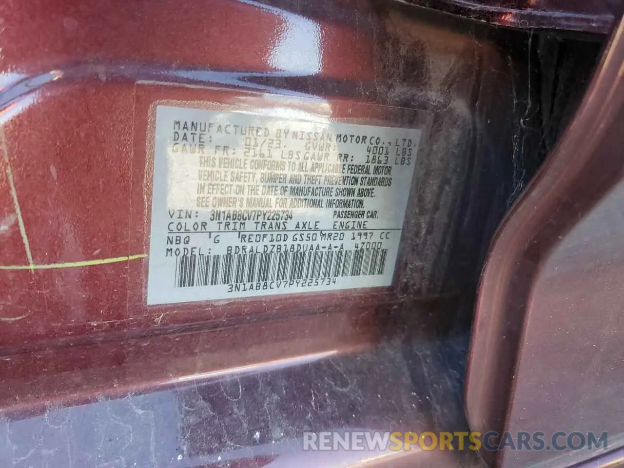 12 Photograph of a damaged car 3N1AB8CV7PY225734 NISSAN SENTRA 2023
