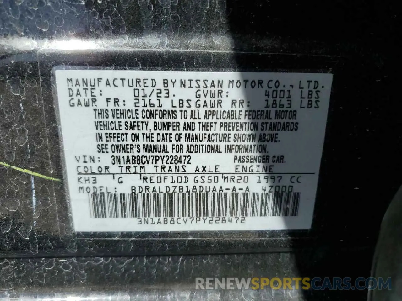 12 Photograph of a damaged car 3N1AB8CV7PY228472 NISSAN SENTRA 2023