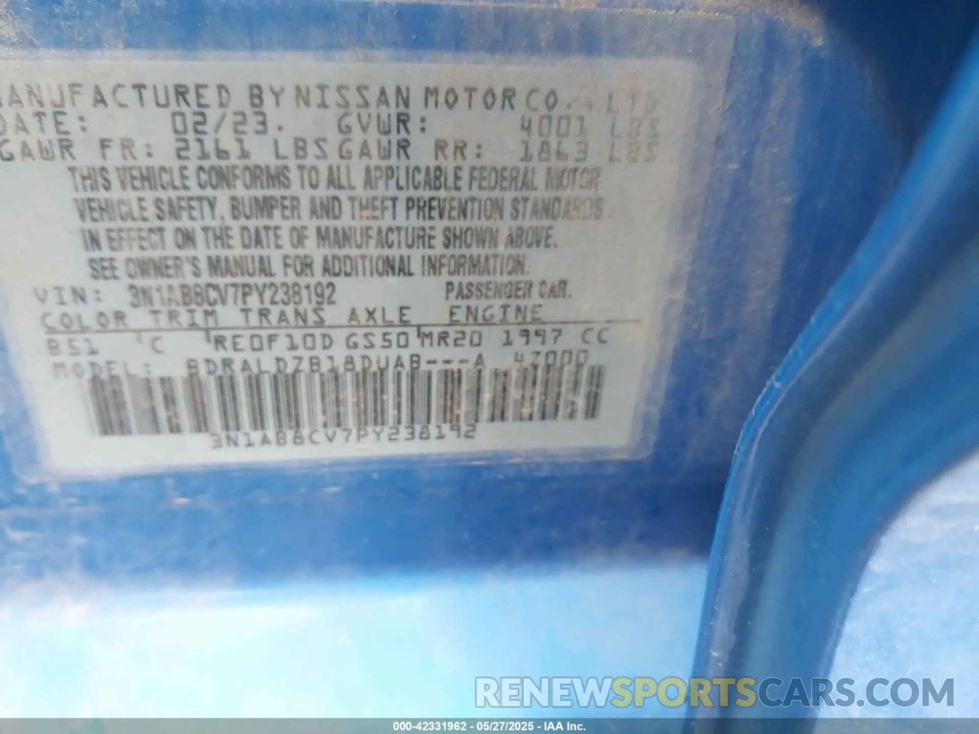 9 Photograph of a damaged car 3N1AB8CV7PY238192 NISSAN SENTRA 2023